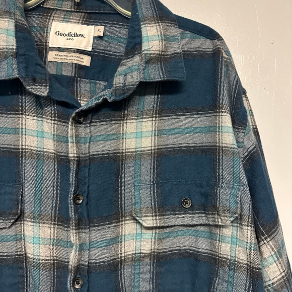 Men's Goodfellow & Co Casual Button Down flannel Shirt XL Teal Plaid - Picture 3 of 5